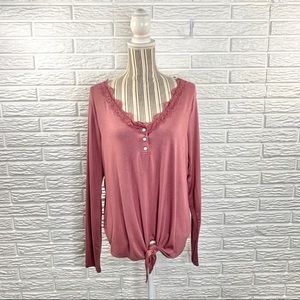 Moral Fiber Mauve Lace Trimmed Top